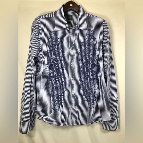 A|X Armani Exchange Button Down Shirt Size XL Blue Embroidered Womens - Picture 1 of 10